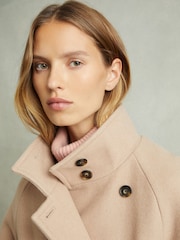 Reiss Neutral Prim Wool Blend Double Breasted Funnel Neck Coat - Image 3 of 6