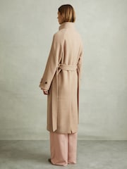 Reiss Neutral Prim Wool Blend Double Breasted Funnel Neck Coat - Image 5 of 6