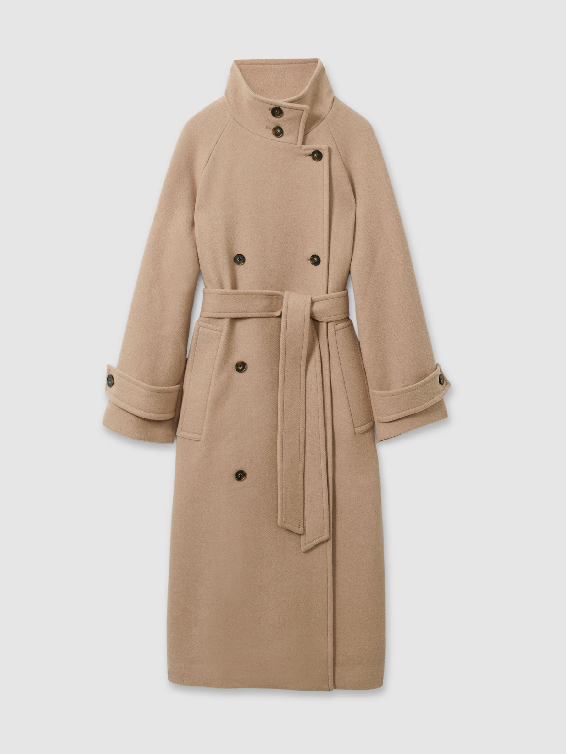 Buy Reiss Neutral Prim Petite Wool Blend Double Breasted Funnel Neck Coat from Next Luxembourg