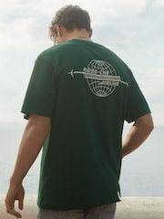 Reiss Dark Green/White Captain Reiss Ché Oversized Cotton Airline Print T-Shirt - Image 1 of 6