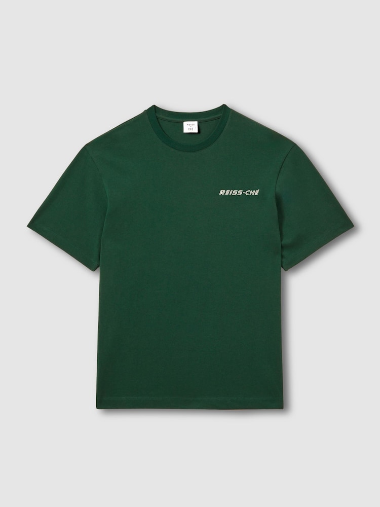 Reiss Dark Green/White Captain Reiss Ché Oversized Cotton Airline Print T-Shirt - Image 2 of 6