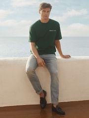 Reiss Dark Green/White Captain Reiss Ché Oversized Cotton Airline Print T-Shirt - Image 3 of 6