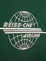 Reiss Dark Green/White Captain Reiss Ché Oversized Cotton Airline Print T-Shirt - Image 5 of 6