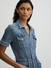 Paige Mid Blue Wide Leg Denim Jumpsuit - Imagen 3 de 5