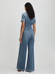 Paige Mid Blue Wide Leg Denim Jumpsuit - Imagen 4 de 5