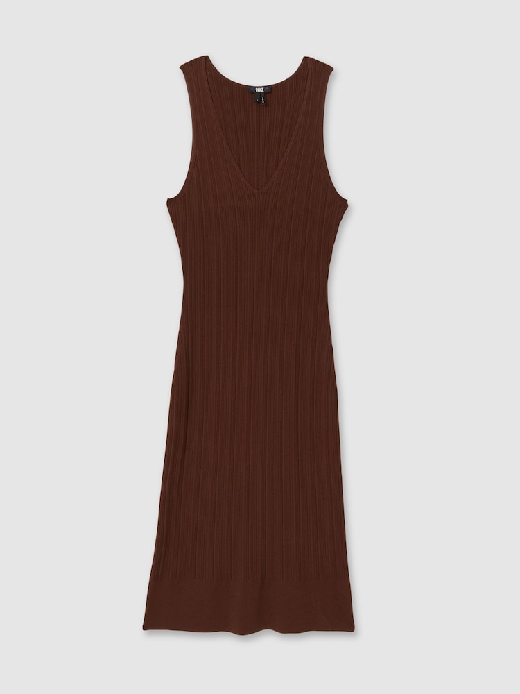 Vestido a media pierna marrón ajustado acanalado de Paige - Imagen 2 de 5 Vestido a media pierna marrón ajustado acanalado de Paige - Imagen 2 de 5