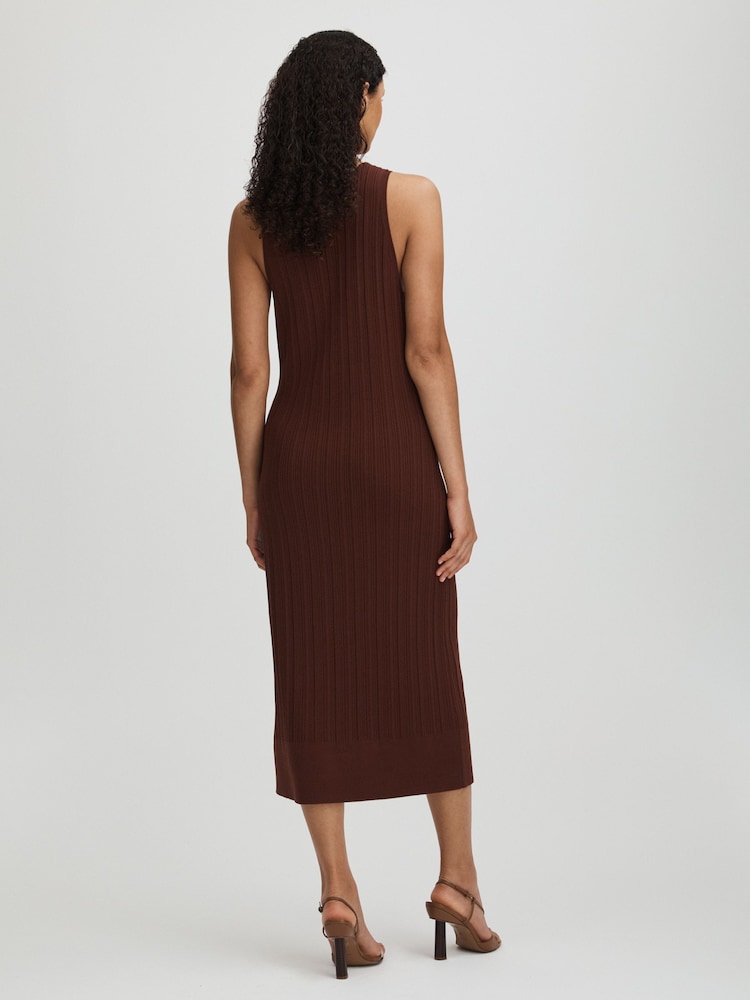 Paige Ribbed Bodycon Midi Brown Dress - Image 4 of 5