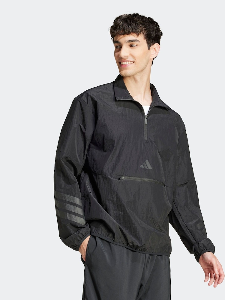 adidas Black Future Icons 3-Stripes Woven Half-Zip Sweatshirt - Image 3 of 6