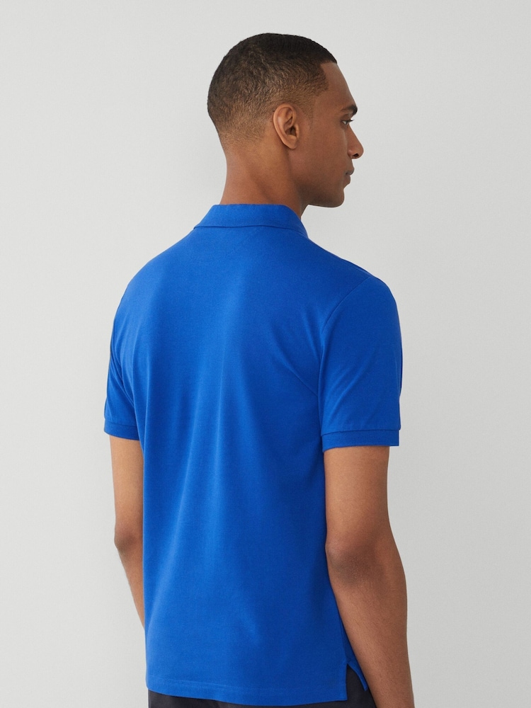 Hackett London Men Slim Blue Logo 100% Cotton Polo Shirt - Image 2 of 4 Hackett London Men Slim Blue Logo 100% Cotton Polo Shirt - Image 2 of 4