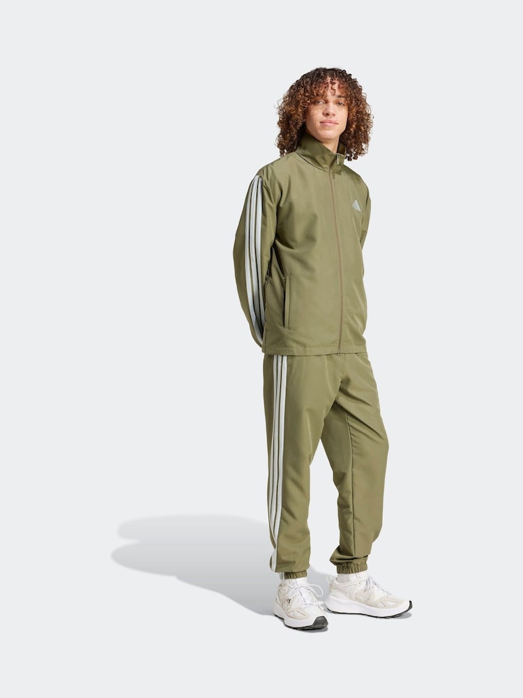adidas Green Sportswear Basic 3-Stripes Woven Tracksuit - Image 3 of 8