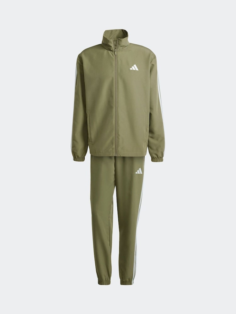 adidas Green Sportswear Basic 3-Stripes Woven Tracksuit - Image 6 of 8