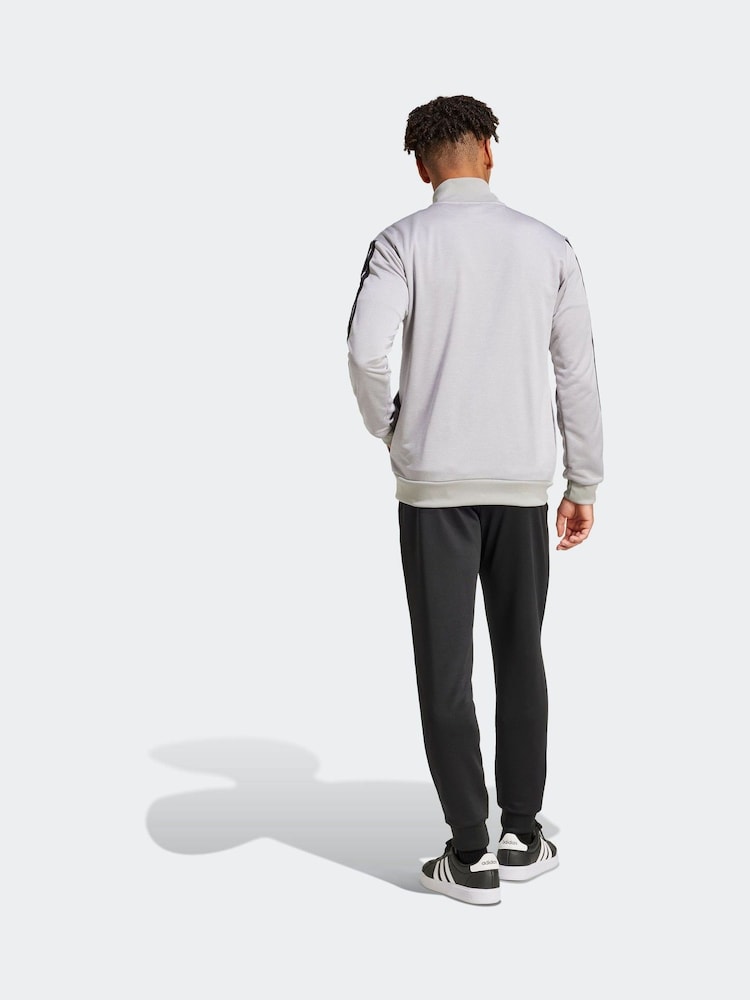 adidas Grey Sportswear 3-Stripes Fleece Tracksuit - Image 6 of 12