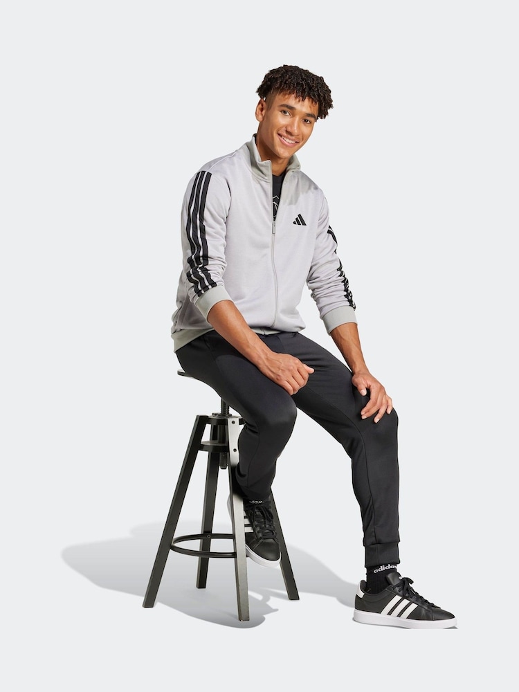adidas Grey Sportswear 3-Stripes Fleece Tracksuit - Image 7 of 12