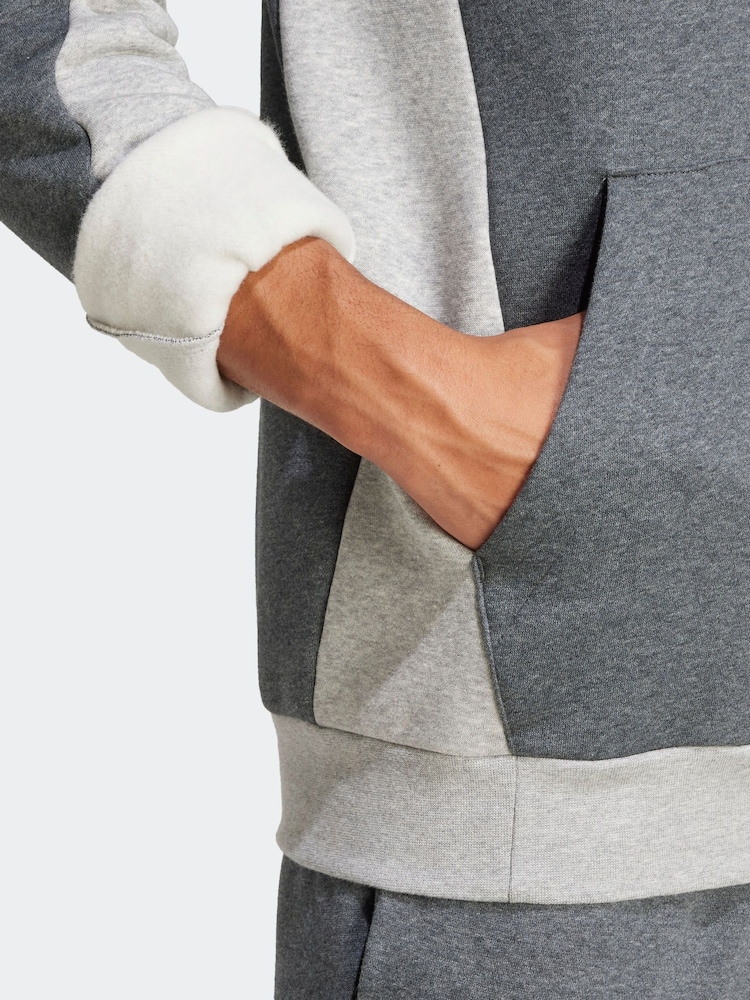 adidas Grey Sportswear Fleece Colorblock Hooded Tracksuit - Image 4 of 8