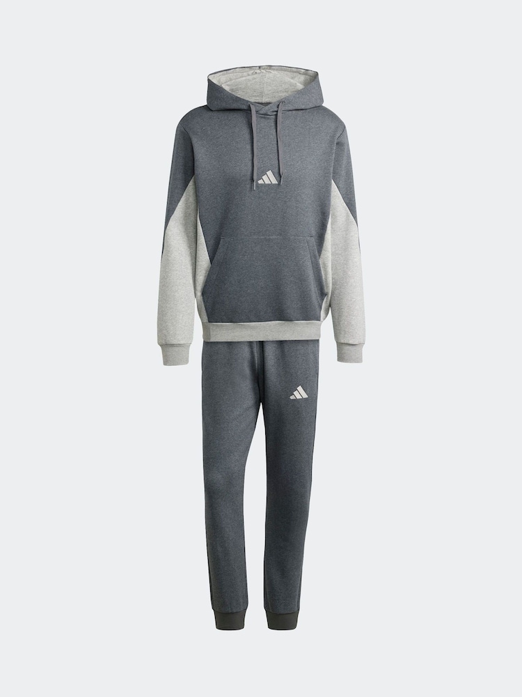 adidas Grey Sportswear Fleece Colorblock Hooded Tracksuit - Image 6 of 8