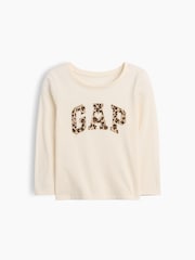 Gap Cream Leopard Graphic Long Sleeve T-Shirt (6mths-5yrs) - Image 1 of 3