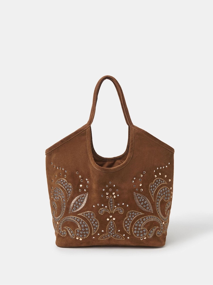 Sac fourre-tout Accessorize en daim brodé à clous - Image 2 de 2