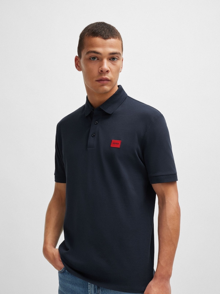 HUGO Blue 100% Cotton Piqué Logo Label Slim Fit Polo Shirt - Image 1 of 4 HUGO Blue 100% Cotton Piqué Logo Label Slim Fit Polo Shirt - Image 1 of 4