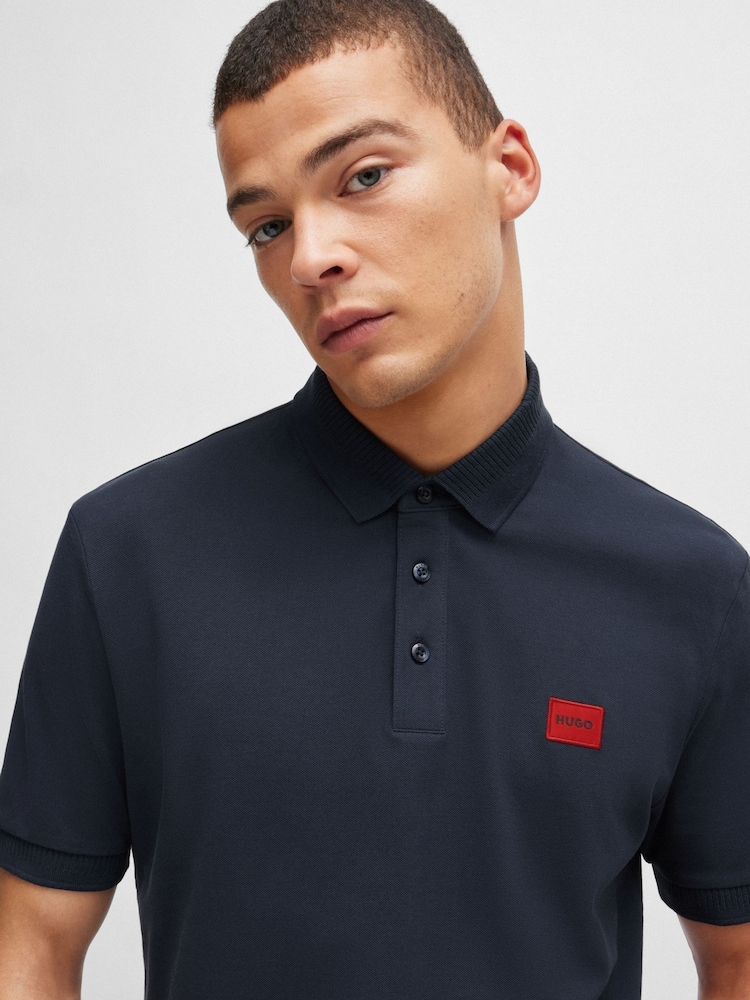 HUGO Blue 100% Cotton Piqué Logo Label Slim Fit Polo Shirt - Image 4 of 4 HUGO Blue 100% Cotton Piqué Logo Label Slim Fit Polo Shirt - Image 4 of 4