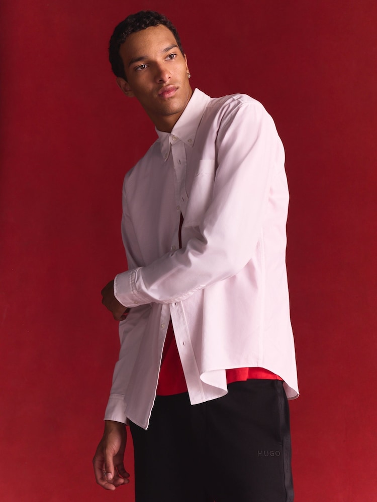 HUGO White Slim Fit Button Down 100% Cotton Oxford Shirt - Image 2 of 6