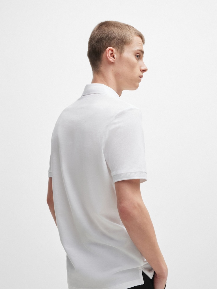 HUGO White 100% Cotton Piqué Logo Label Slim Fit Polo Shirt - Image 2 of 3 HUGO White 100% Cotton Piqué Logo Label Slim Fit Polo Shirt - Image 2 of 3
