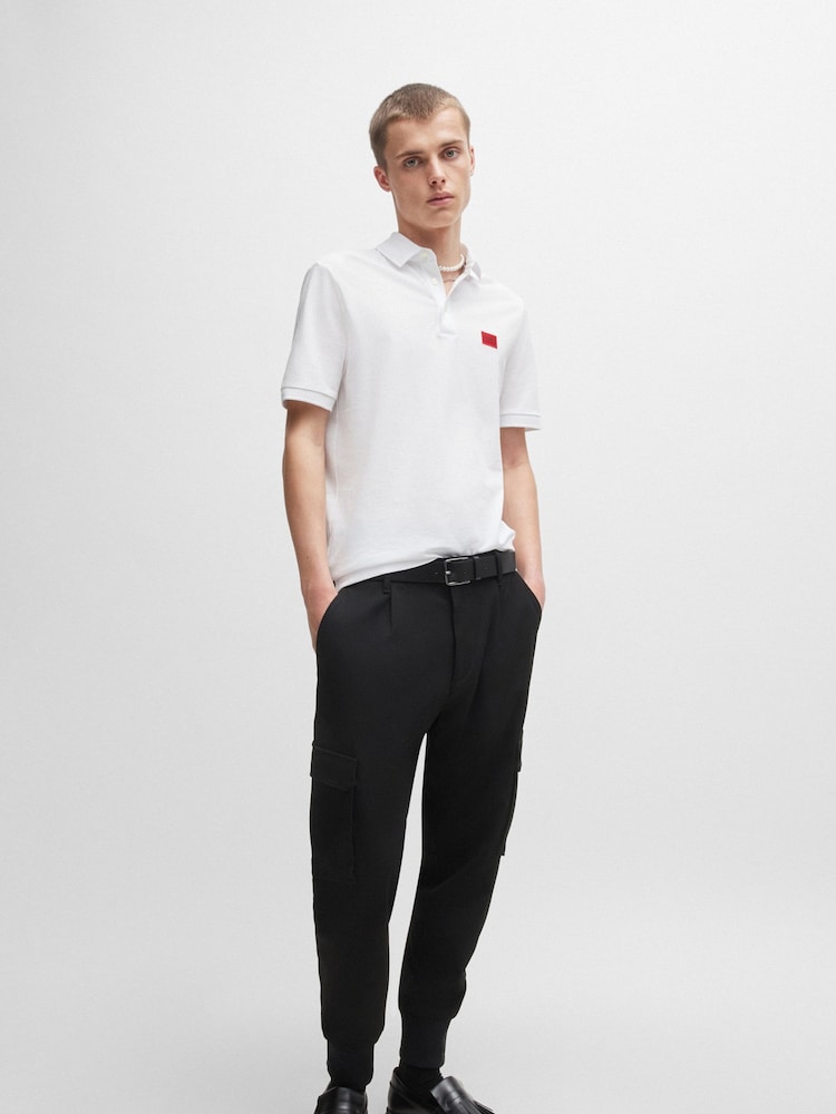 HUGO White 100% Cotton Piqué Logo Label Slim Fit Polo Shirt - Image 3 of 3 HUGO White 100% Cotton Piqué Logo Label Slim Fit Polo Shirt - Image 3 of 3
