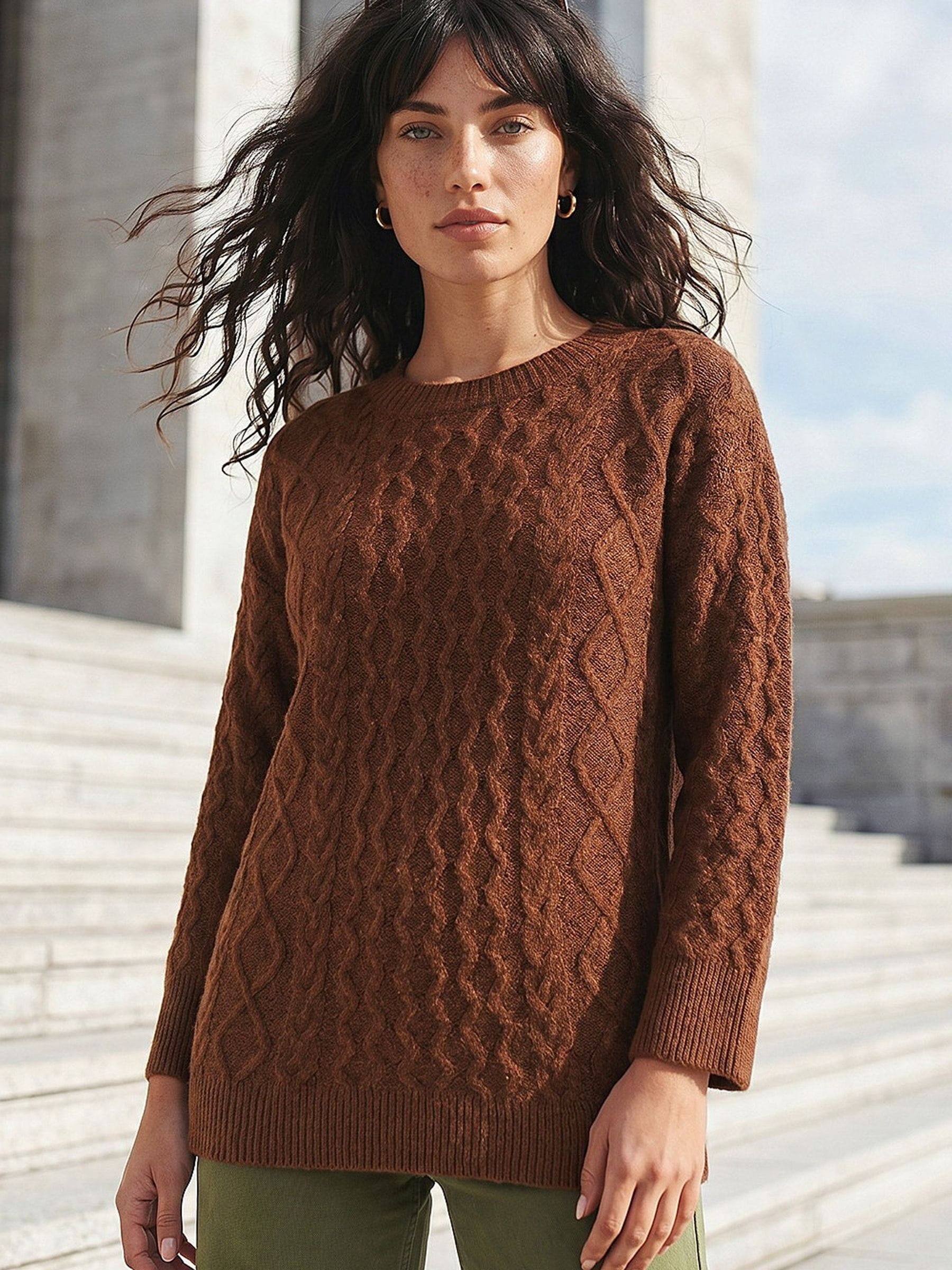Roman Chocolate Cable Knit Jumper - Image 7
