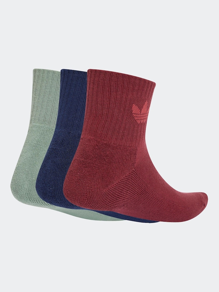 adidas Originals Red Mid Ankle Socks 3 Pack - Image 2 of 2