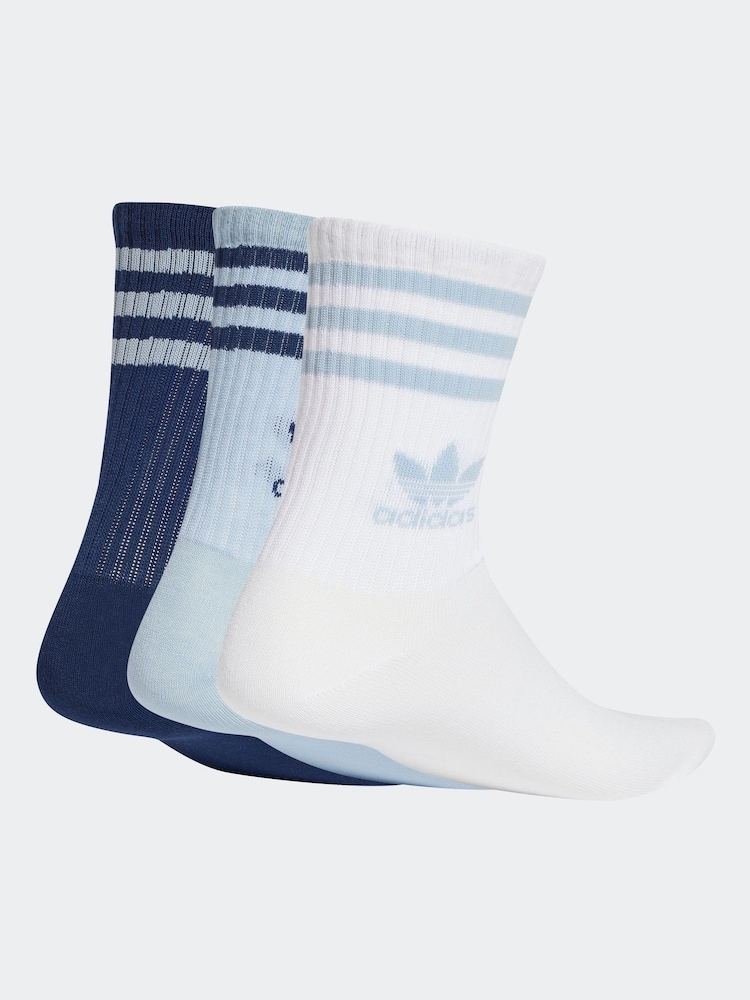 adidas Originals Blue Mid Cut Crew Socks 3 Pack - Image 2 of 6