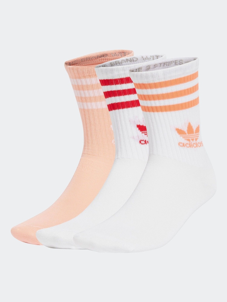adidas Originals White Red 3 Stripe Crew Socks - Image 1 of 2