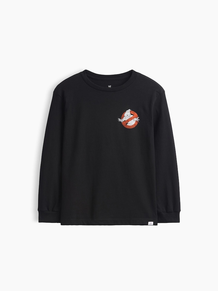 Gap Black Ghostbusters Relaxed Graphic Long Sleeve T-Shirt (4-13yrs) - Image 1 of 3 Gap Black Ghostbusters Relaxed Graphic Long Sleeve T-Shirt (4-13yrs) - Image 1 of 3