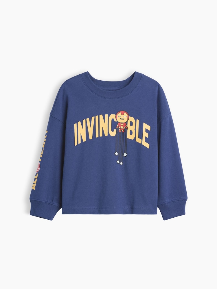 Gap Blue Iron Man Marvel Graphic Long Sleeve T-Shirt (6mths-5yrs) - Image 1 of 2 Gap Blue Iron Man Marvel Graphic Long Sleeve T-Shirt (6mths-5yrs) - Image 1 of 2
