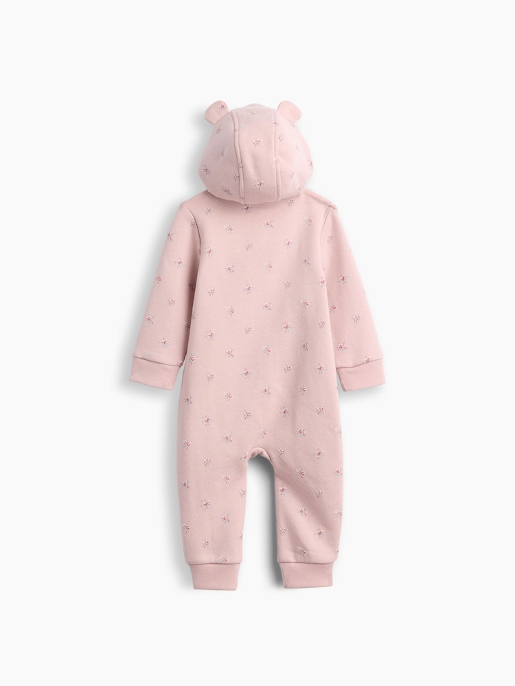 Gap Pink Floral Vintage Soft Logo Hooded One-Piece (0-24mths) - Image 1 of 3 Gap Pink Floral Vintage Soft Logo Hooded One-Piece (0-24mths) - Image 1 of 3