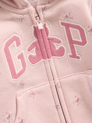 Gap Pink Floral Vintage Soft Logo Hooded One-Piece (0-24mths) - Image 3 of 3
