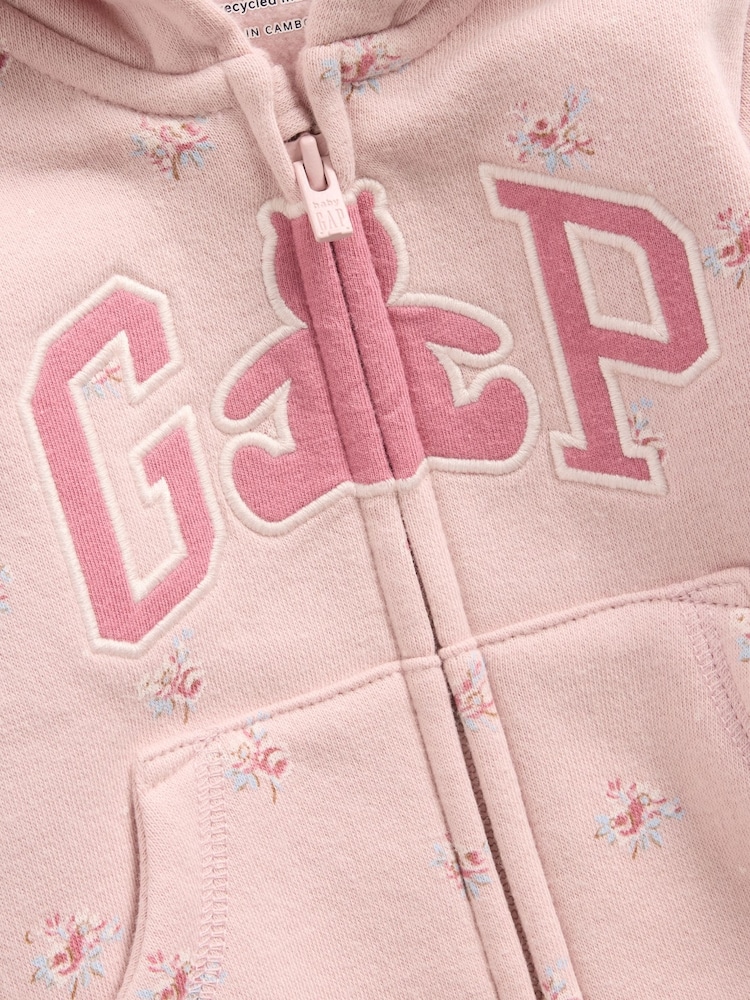 Gap Pink Floral Vintage Soft Logo Hooded One-Piece (0-24mths) - Image 3 of 3 Gap Pink Floral Vintage Soft Logo Hooded One-Piece (0-24mths) - Image 3 of 3