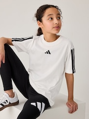 adidas White 3 Stripe Essentials 100% Cotton T-Shirt - Image 1 of 6