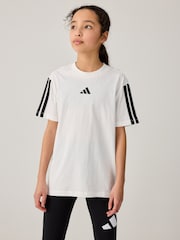 adidas White 3 Stripe Essentials 100% Cotton T-Shirt - Image 2 of 6