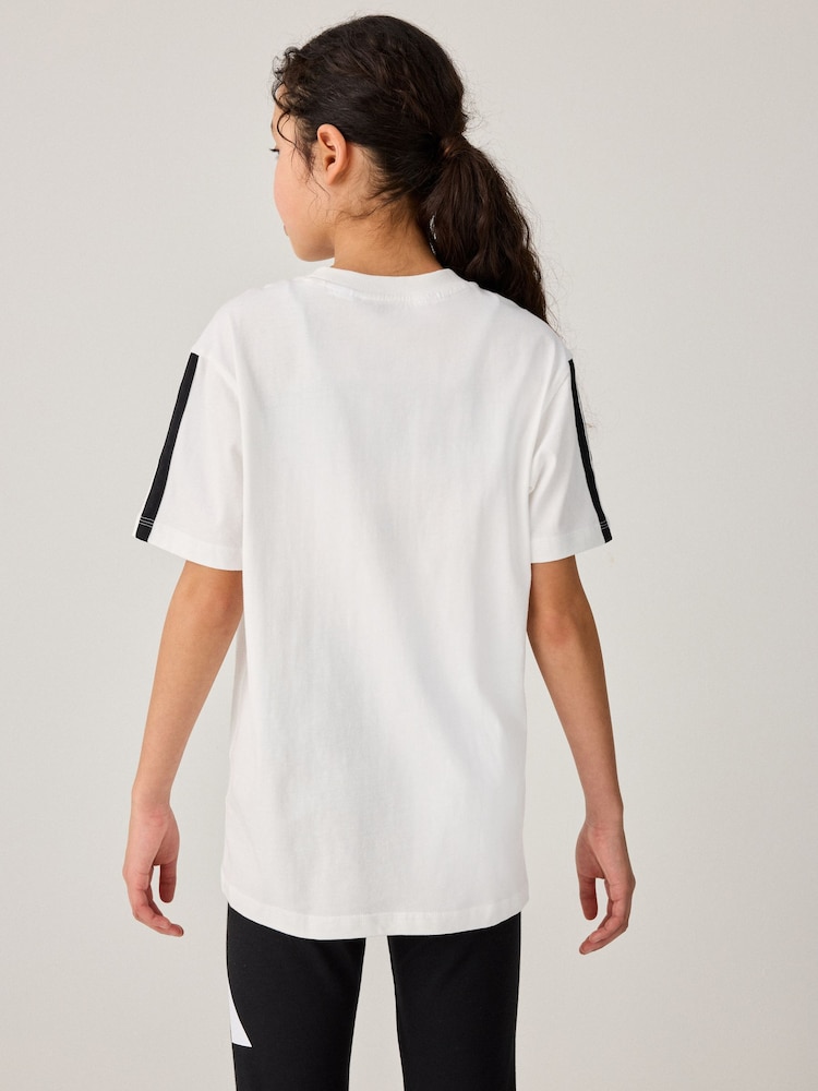 adidas White 3 Stripe Essentials 100% Cotton T-Shirt - Image 3 of 6