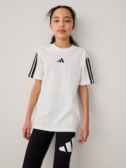 adidas White 3 Stripe Essentials 100% Cotton T-Shirt - Image 4 of 6