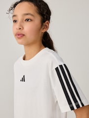 adidas White 3 Stripe Essentials 100% Cotton T-Shirt - Image 5 of 6