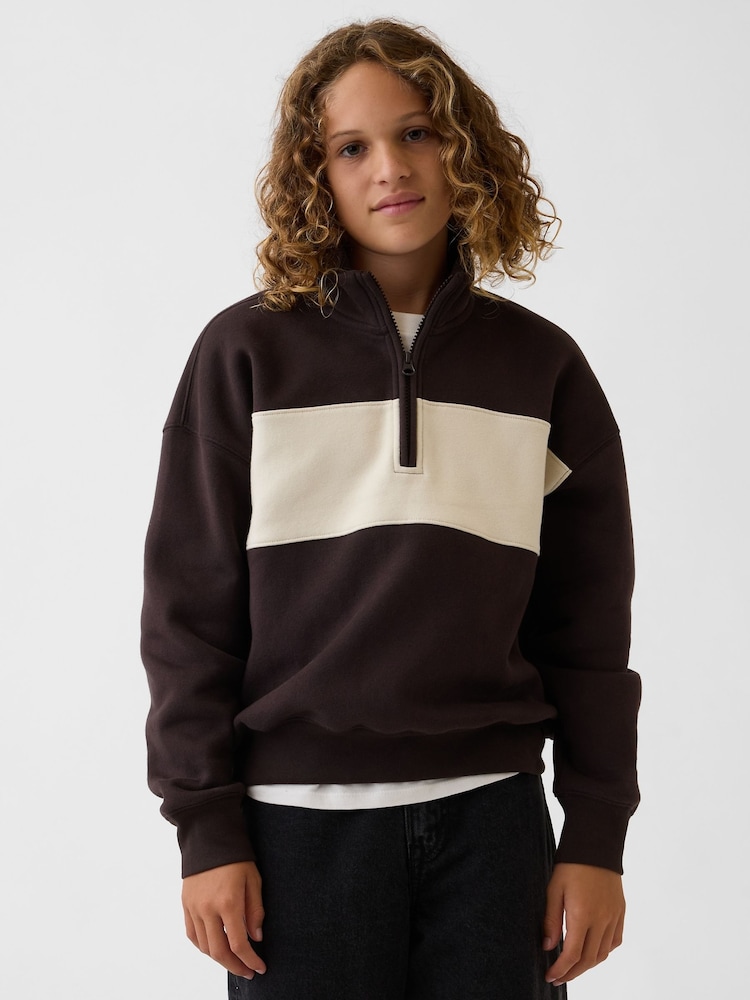 Gap Brown Vintage Soft Quarter-Zip Sweatshirt (4-13yrs) - Image 1 of 5 Gap Brown Vintage Soft Quarter-Zip Sweatshirt (4-13yrs) - Image 1 of 5