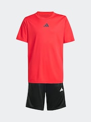 adidas Red 3 Stripes Training T-Shirt and Shorts Set - Image 6 of 8