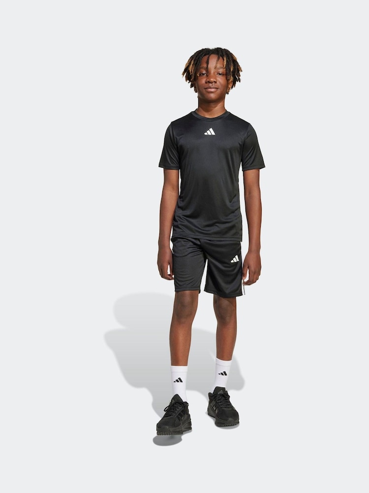 adidas Black 3 Stripes Training T-Shirt and Shorts Set - Image 1 of 8