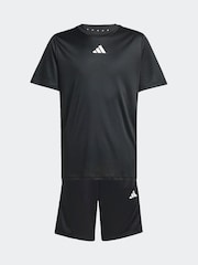 adidas Black 3 Stripes Training T-Shirt and Shorts Set - Image 2 of 8