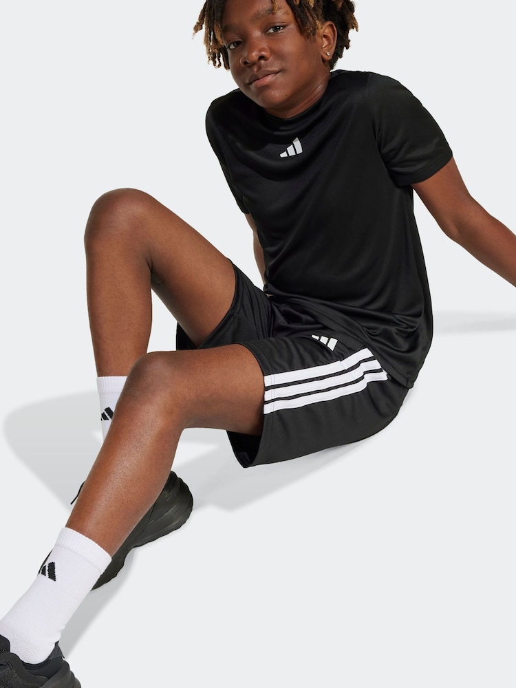 adidas Black 3 Stripes Training T-Shirt and Shorts Set - Image 3 of 8