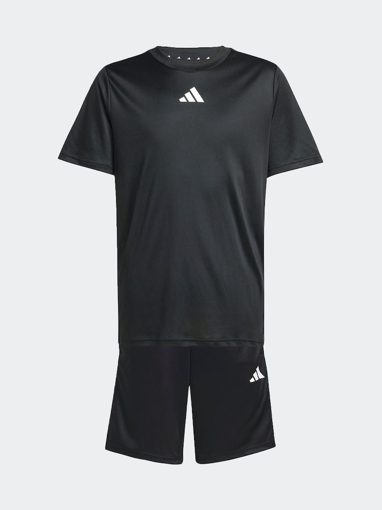 adidas Black 3 Stripes Training T-Shirt and Shorts Set - Image 6 of 8