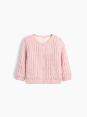 Pink - Gap Sherpa-Lined Cable-Knit Cardigan (0-24mths) - Bild 1 von 2