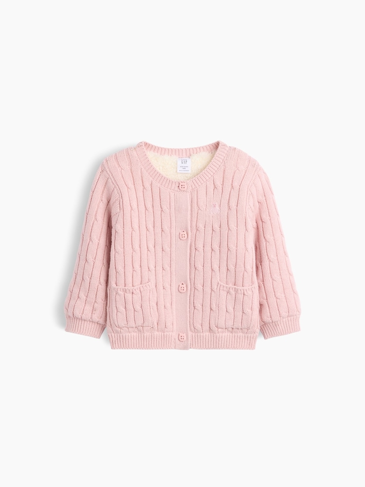Pink - Gap Sherpa-Lined Cable-Knit Cardigan (0-24mths) - Bild 1 von 2 Pink - Gap Sherpa-Lined Cable-Knit Cardigan (0-24mths) - Bild 1 von 2