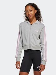 adidas Grey 3 Stripe Essentials Hoodie - Image 1 of 6