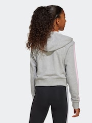 adidas Grey 3 Stripe Essentials Hoodie - Image 2 of 6